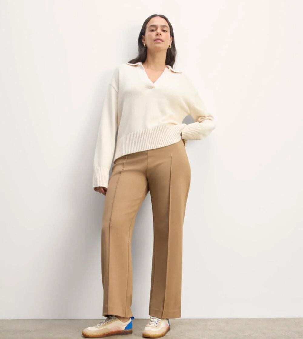 Everlane Pants Womens L Brown The Dream Trouser Pullon Mid Rise Straight Pintuck